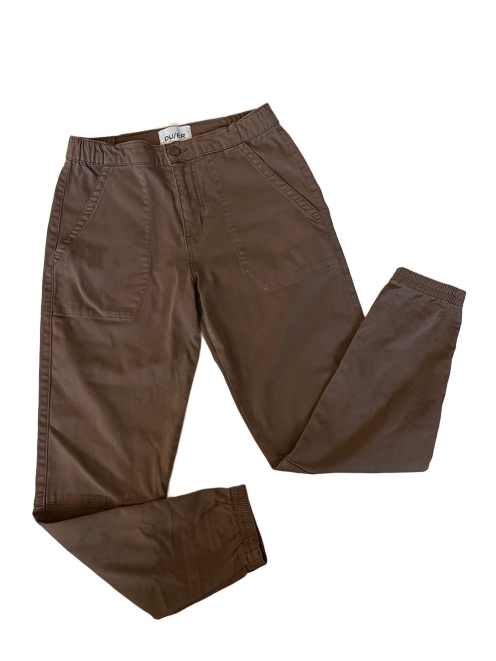 * DU/ER Live Free High Rise Utility Jogger Pants Side Elastic Tan Khaki Fit 28 S